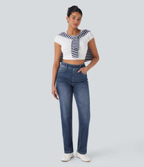 Halara Flex™ High Waisted Tummy Control Pockets Straight Leg Washed Casual Jeans