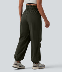 High Waisted Drawstring Parachute Workout Joggers with Pockets