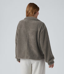 Stand Collar Long Sleeve Hiking Sherpa Jacket with Pockets