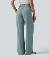 Mid Rise Drawstring Casual Baggy Pants with Pockets