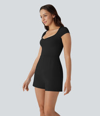 SoftlyZero™ Airy U Neck Cap Sleeve Pocket InstantCool Yoga Romper-Easy Peezy