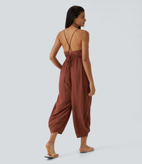 Spaghetti Strap Lace Up Pocket Jumpsuit