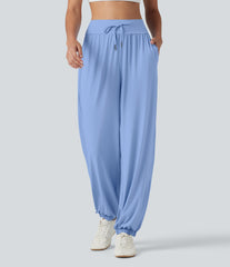 High Waisted Drawstring Split InstantCool Quick Dry Workout Joggers with Pockets-UPF50+