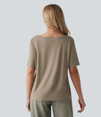 Boat Neck Half Sleeve Casual T-Shirt