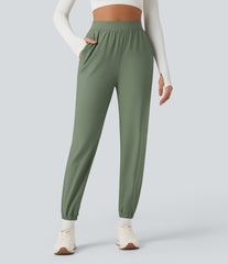 Durable Water Repellent High Waisted Fleece Running Joggers with Pockets