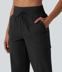 Mid Rise Drawstring Straight Leg Quick Dry InstantCool Capri Casual Pants with Pockets-UPF40+