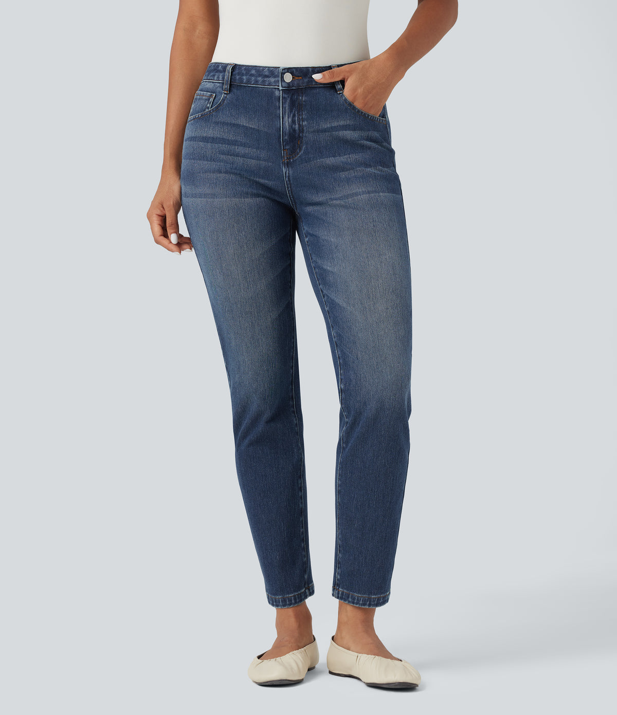 Halara Flex™ Mid Rise Slim 7/8 Causal Jeans with Pockets