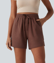 High Waisted Drawstring Split Hem Baggy Quick Dry Casual Cotton Sweat Shorts with Pockets