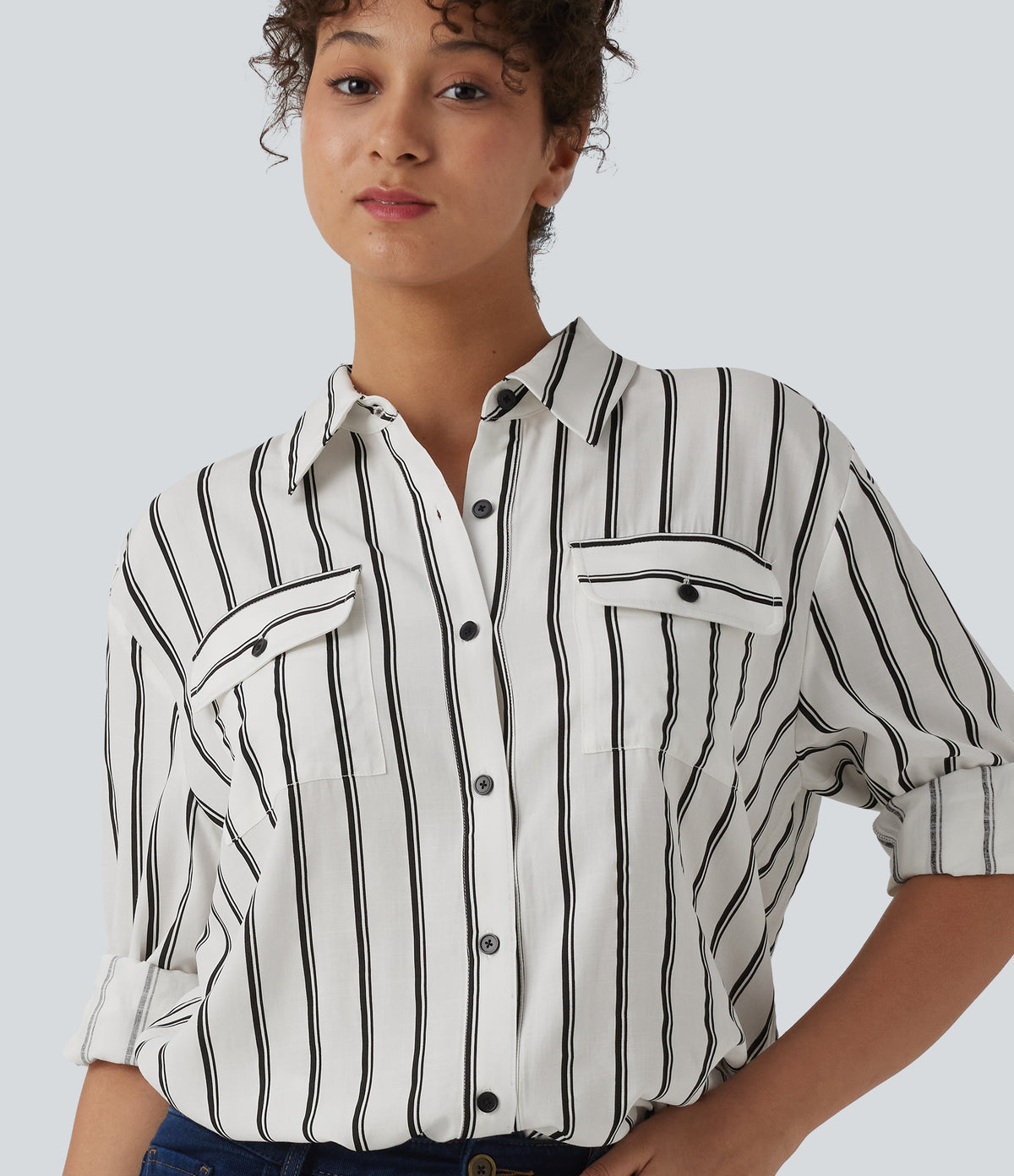 Long Sleeve Stripe Casual Shirt with Pockets