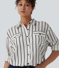 Long Sleeve Stripe Casual Shirt with Pockets