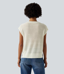 Round Neck Split Color Block Stripes Casual Sweater Vest