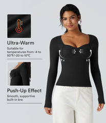 Halara HeatCore Sweetheart Neck Push-Up Long Sleeve Casual Warming Top A/B Cup