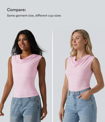 Halara Cotton Jersey Cowl Neck Sleeveless Built-in Bra Casual Top B-DD Cups