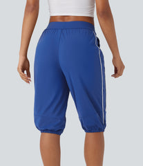 SoftlyZero™ Airy Mid Rise Drawstring Pocket Color Block Contrast Binding InstantCool Dance Pedal Pusher Joggers -UPF50+