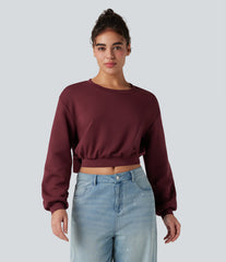 SpacerTek™ Round Neck Long Sleeve Back Bow Cropped Casual Sweatshirt