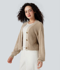 V-neck Long Sleeve Waffle Casual Cardigan