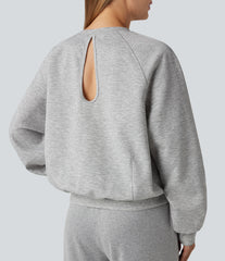 Round Neck Long Sleeve Cut Out Casual Sweatshirt with Pockets