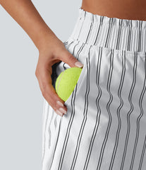 High Waisted Stripe Tennis Shorts with Pockets