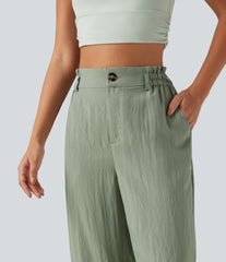 High Waisted Wide Leg Casual Linen-Blend Pants with Pockets