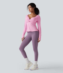 SoftlyZero™ Airy Push-Up Twisted Long Sleeve Thumb Holes Split Hem Yoga Sports Top DD-F Cups