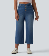 Halara Flex™ High Waisted Draped Lyocell Cropped Casual Wide Leg Jeans with Pockets