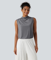 Mock Neck Keyhole Back Sleeveless InstantCool Work Top-UPF50+