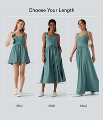 Sleeveless Backless Crossover Flowy Midi Casual Dress with Pockets