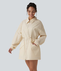 Water Repellent Wear-Resistant Long Sleeve 2-Way Zipper Casual Jacket with Pockets