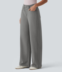 Halara Flex™ DayStretch Asymmetric High Waisted Straight Leg Work Pants with Pockets