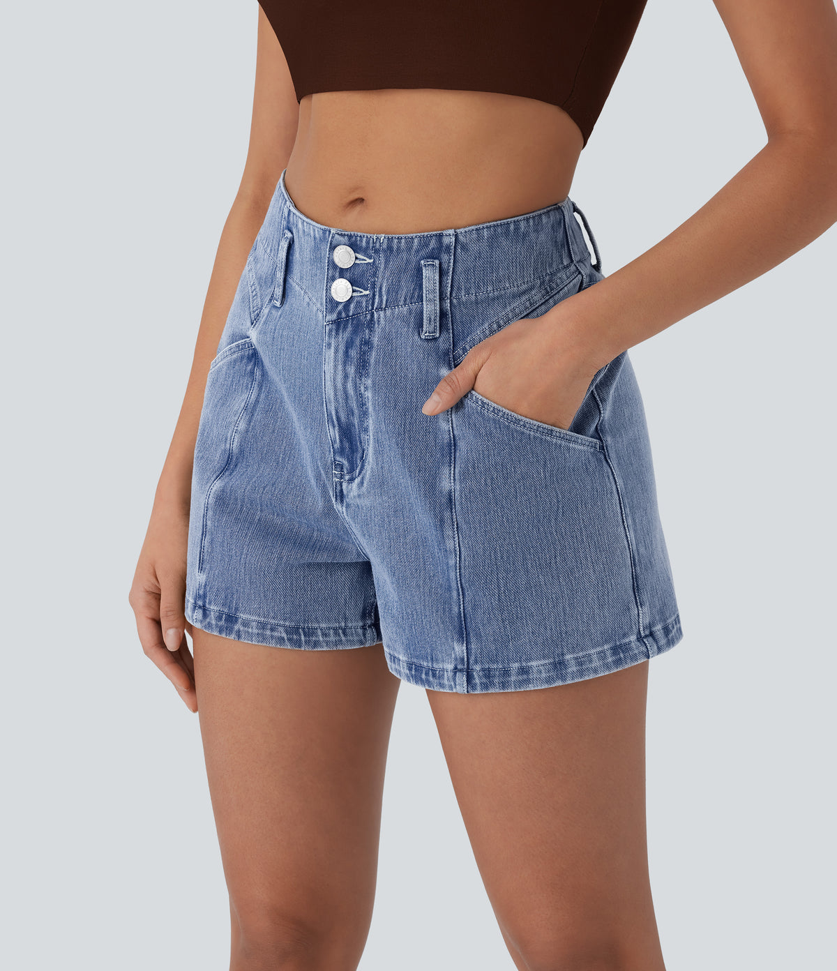 Halara Flex™ Mid Rise Zipper Pocket Denim Casual Shorts 3''