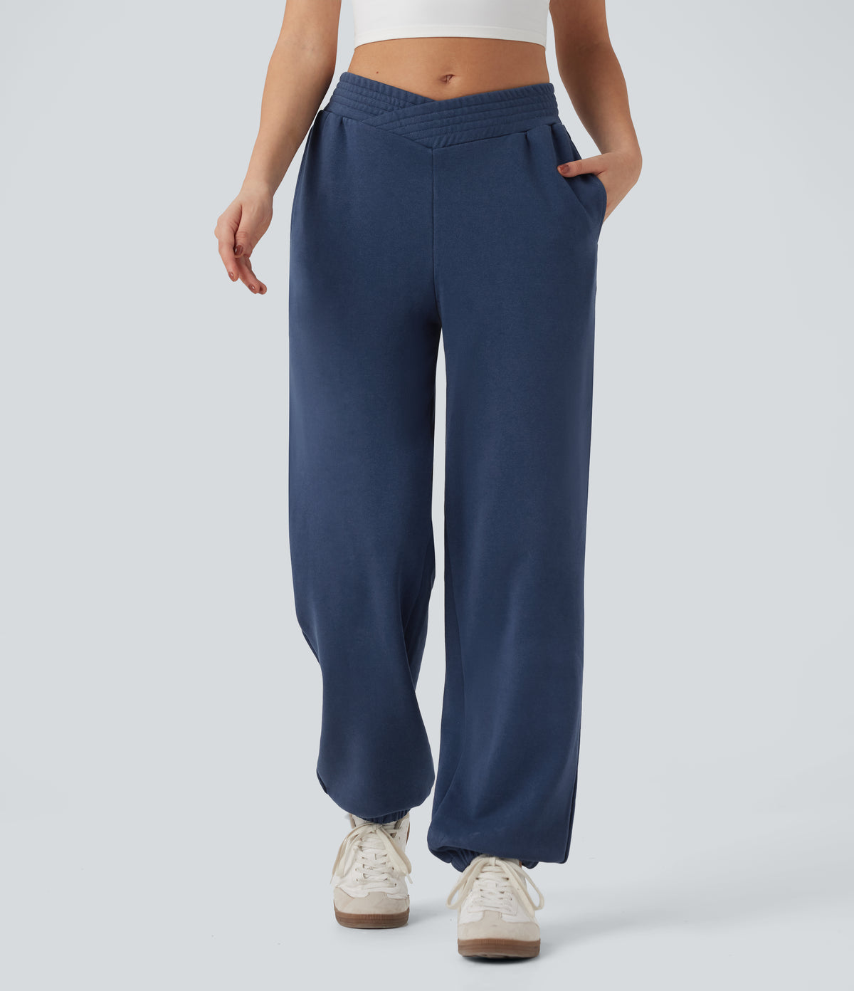 Mid Rise Crossover Casual Cotton Joggers with Pockets
