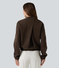 Crossover Back Long Sleeve Fleece Casual Jacket with Pockets