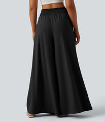 Breezeful™ High Waisted Shirred Tie Front Flowy Quick Dry Baggy Pants with Pockets