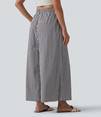 High Waisted Baggy Plaid Casual Pants with Pockets