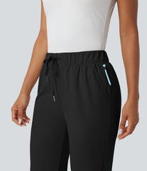 High Waisted Drawstring Pockets Quick Dry Golf Tapered Pants-Golf Tee Pocket