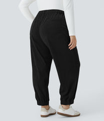 Mid Rise Zipper Pockets Corduroy Casual Plus Size Joggers