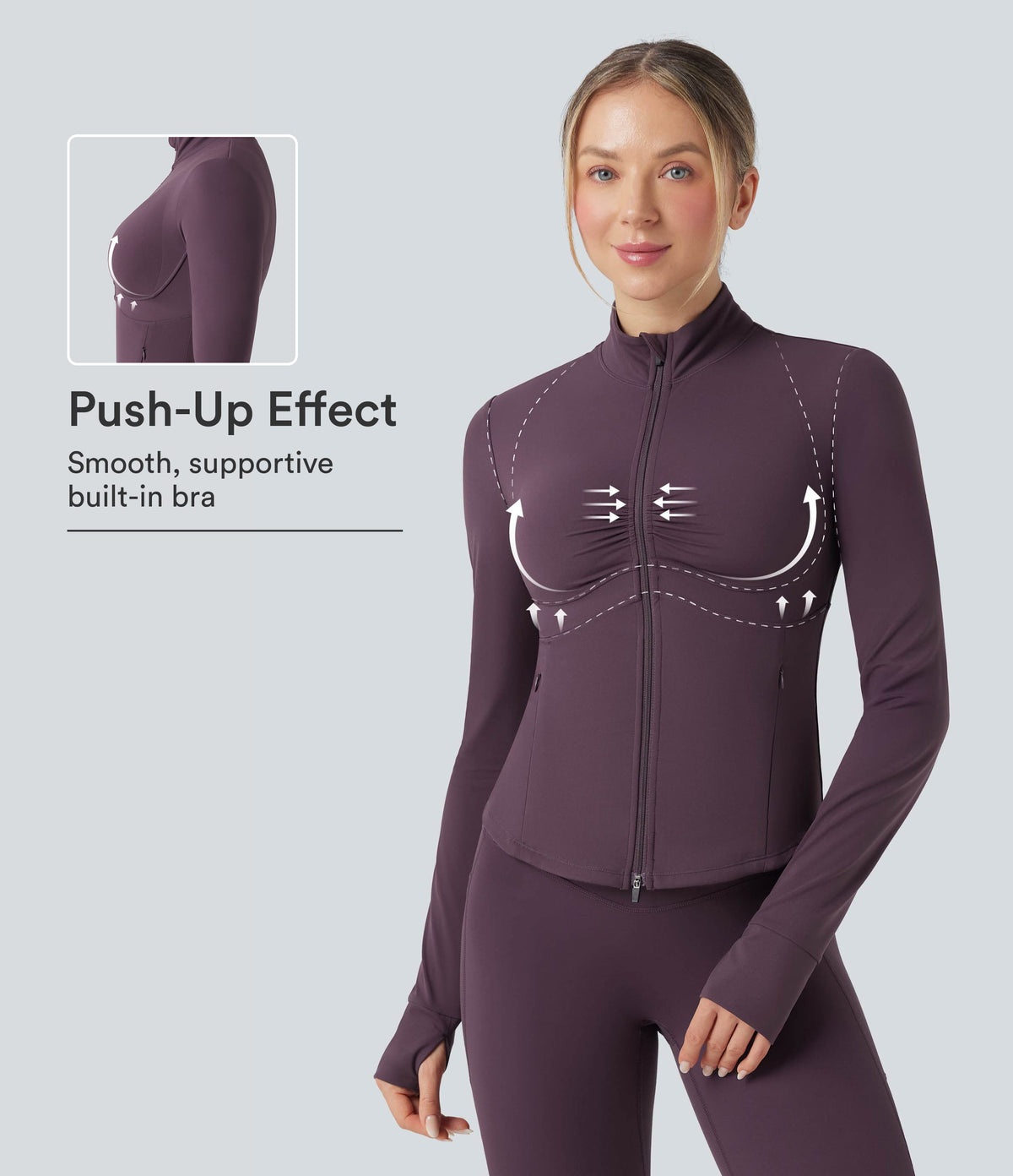 Halara UltraSculpt™ Mock Neck Ruched Push-Up Long Sleeve Thumb Hole Yoga Jacket with Pockets