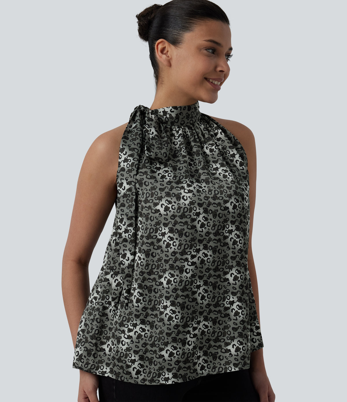 Stand Collar Leopard Print Casual Tank Top