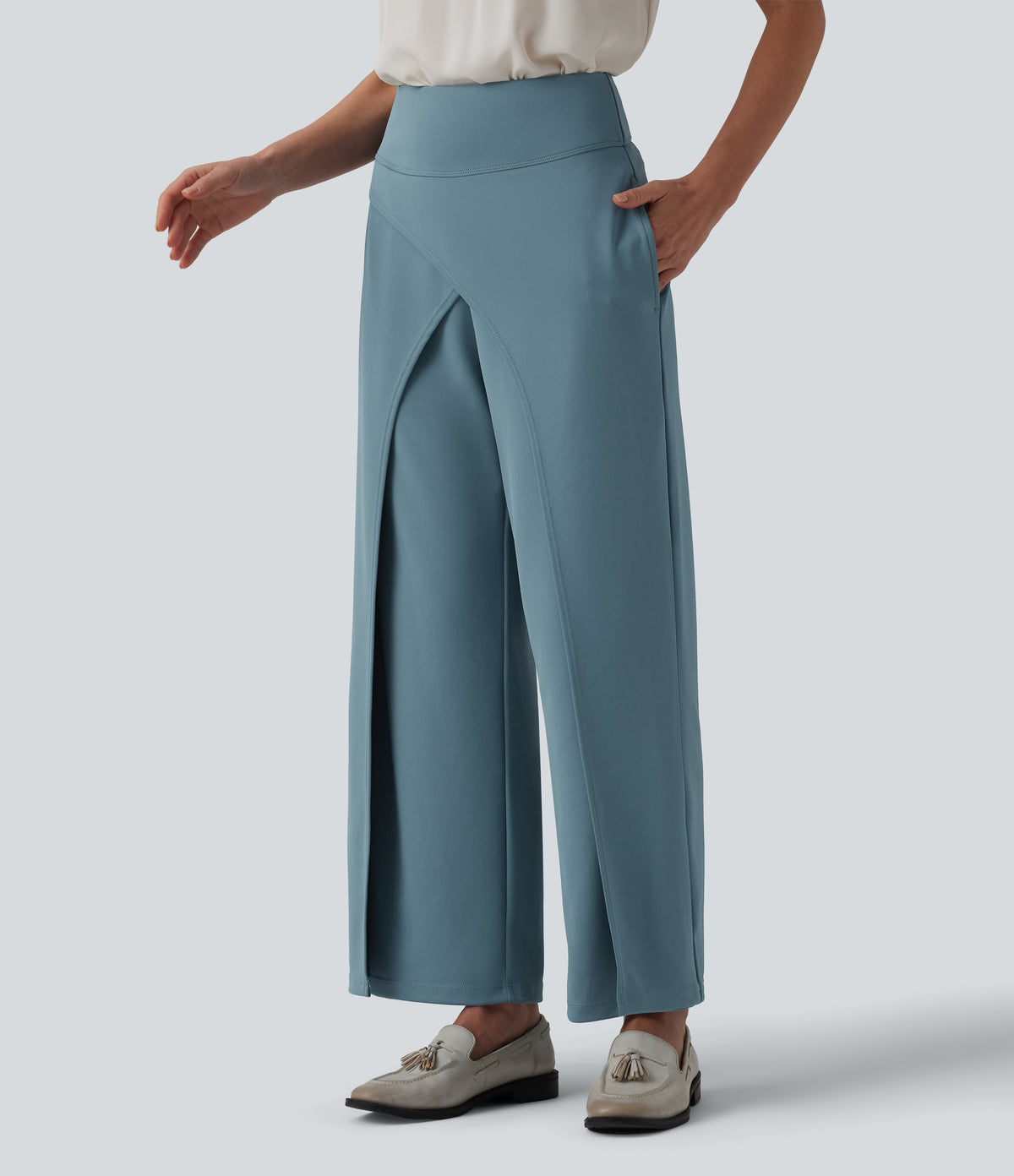 Halara Flex™ High Waisted Crossover Straight Leg Crepe Work Pants with Pockets