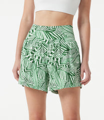 High Waisted 2-in-1 Tropical Plant Print Shorts 5'' with Pockets