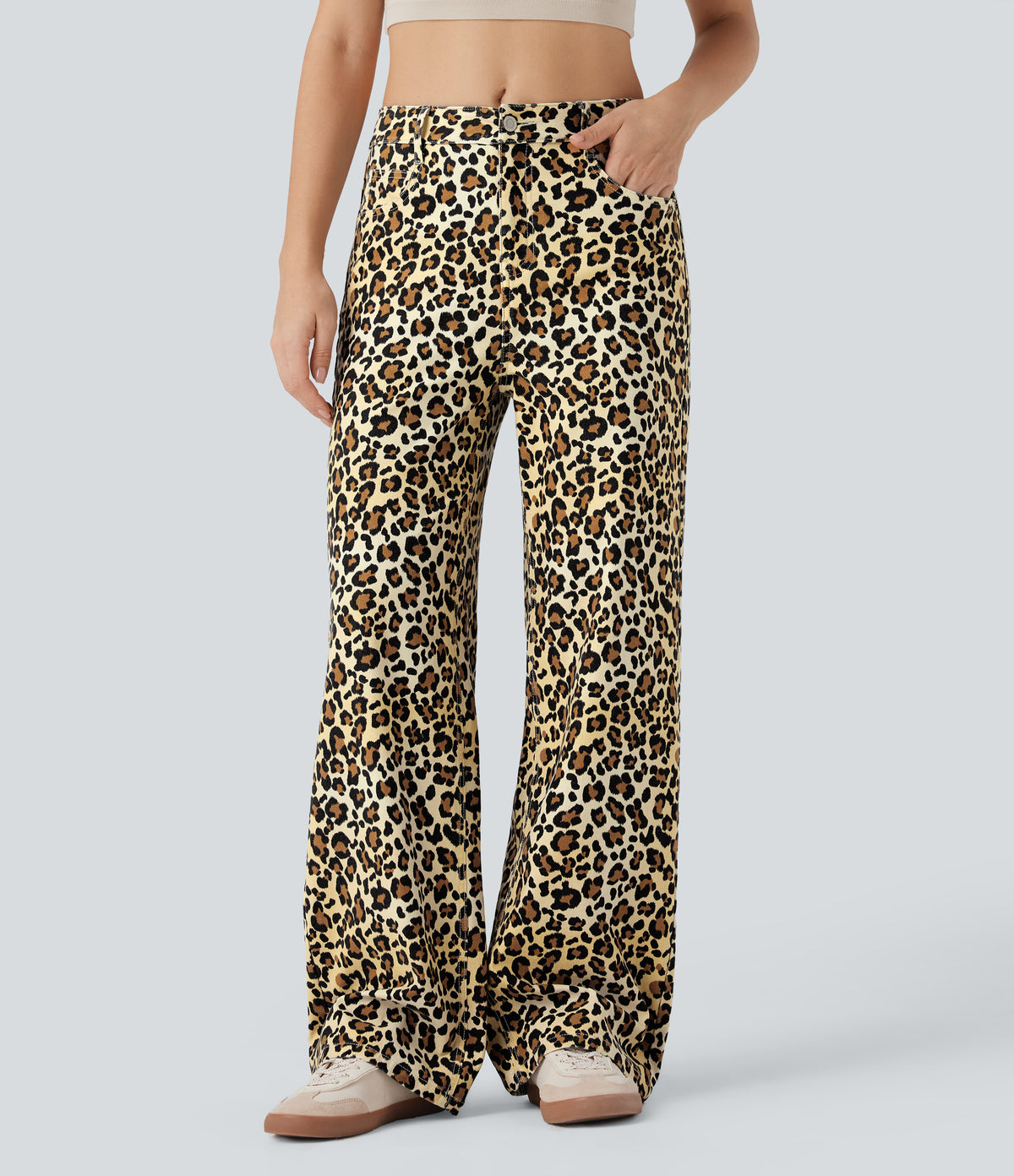Halara Flex™ Mid Rise Leopard Casual Baggy Jeans with Pockets