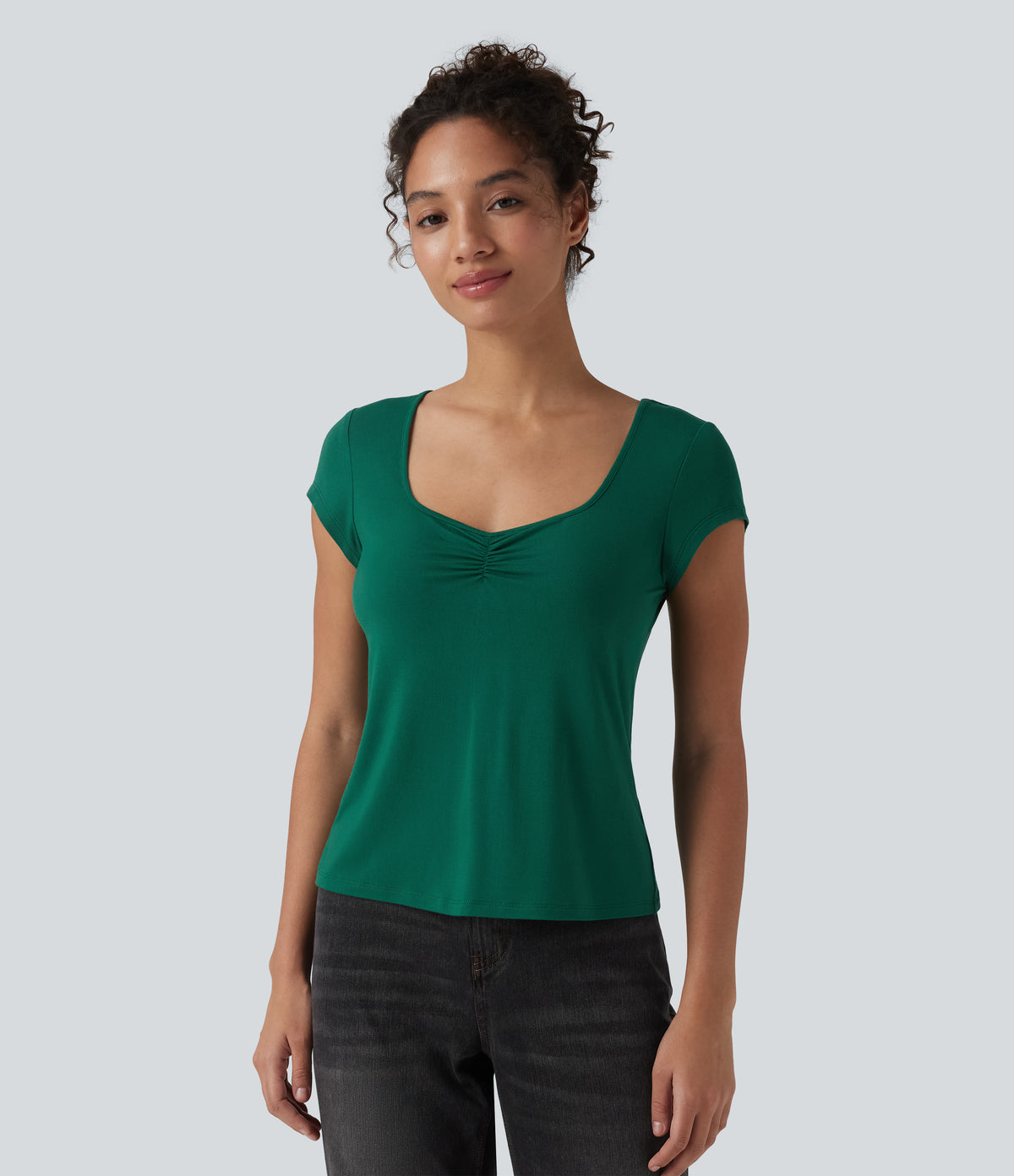 Queen Anne Neck Short Sleeve Casual T-Shirt