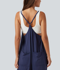 Square Neck Tapered Casual Maternity Jumpsuit with Pockets