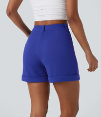 High Waisted Zipper Pocket Waffle Casual Shorts