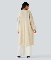 Long Sleeve Open Front Longline Sweater Knit Work Cardigan