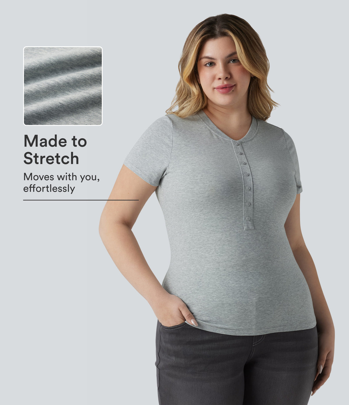 Halara Cotton Jersey Henley Short Sleeve Ultra-slim Casual Plus Size T-Shirt