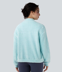 Stand Collar Button Casual Fleece Sweatshirt