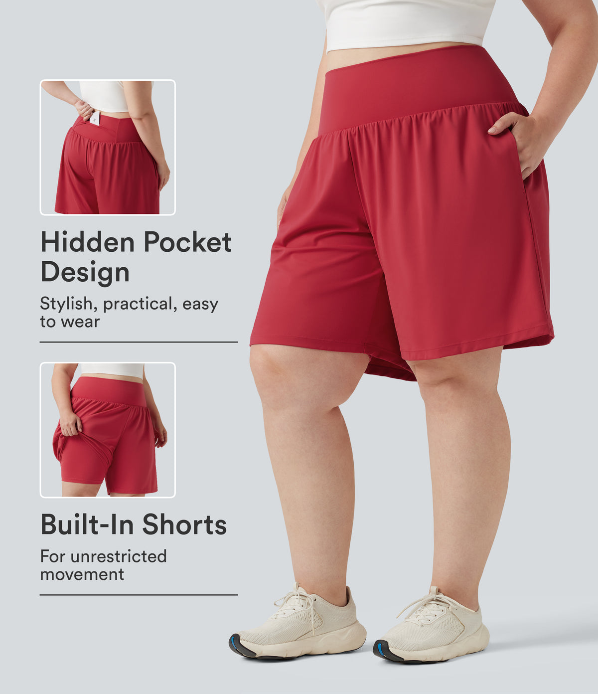 Plus Size SoftlyZero™ Airy Super High Waisted 2-in-1 InstantCool Yoga Shorts 9'' with Pockets