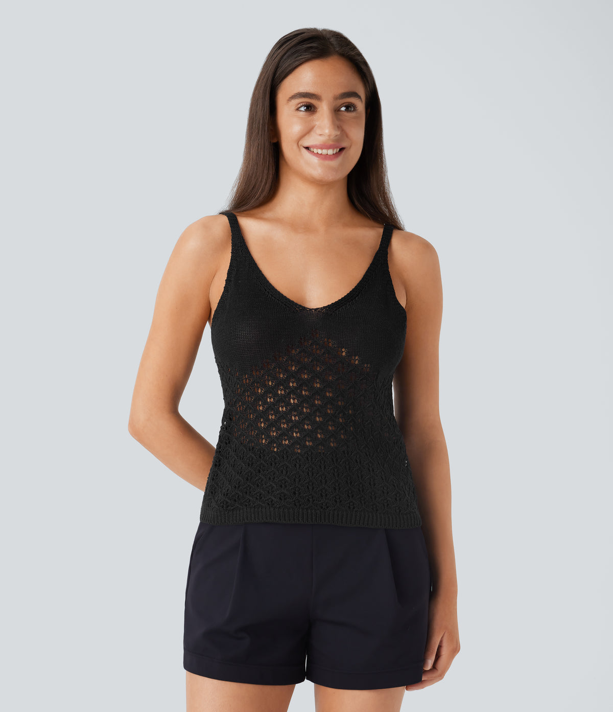 V Neck Cut Out Casual Sweater Knit Linen-Feel Tank Top
