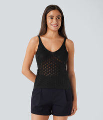 V Neck Cut Out Casual Sweater Knit Linen-Feel Tank Top